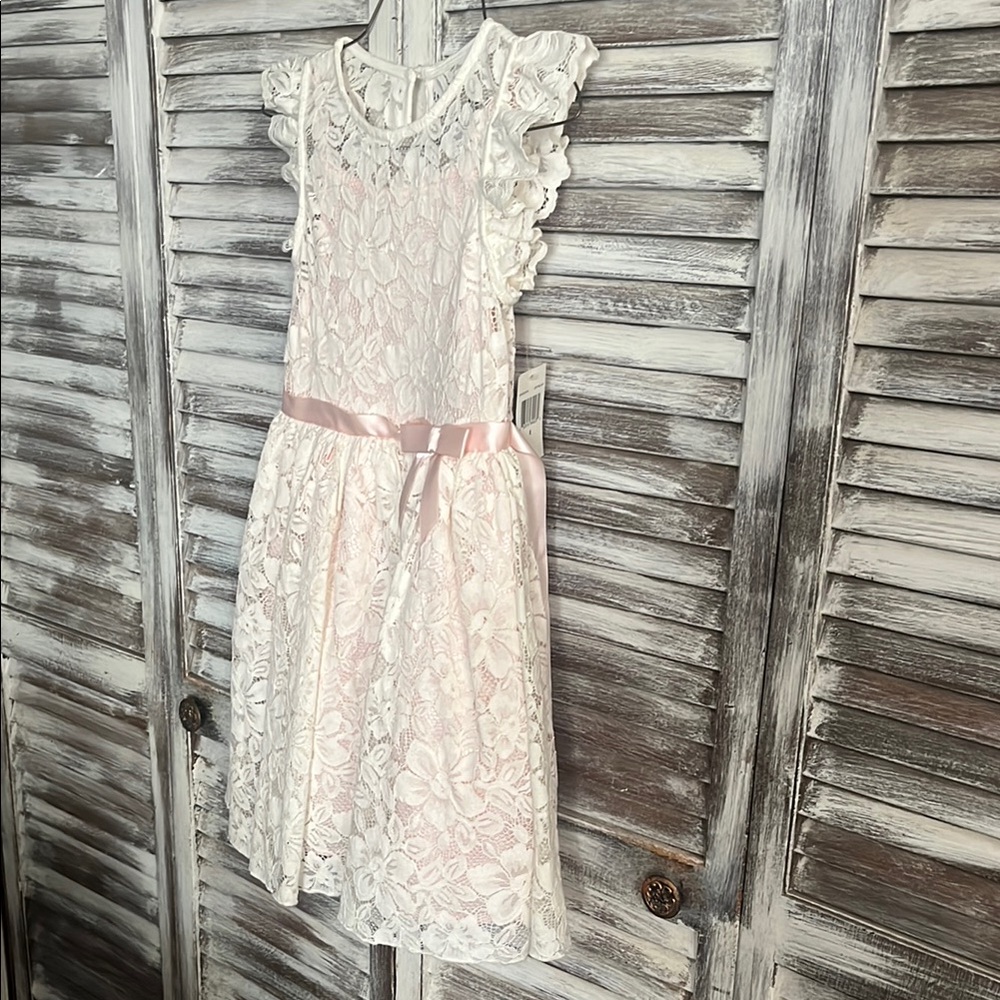 Elegant Lace Kids Dress in Cream and Pink size 8 NWT